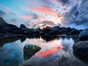 Preview wallpaper decline, reflection, stones, water