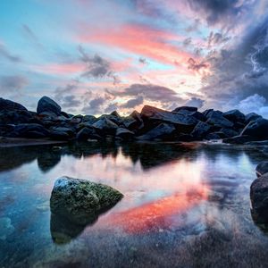 Preview wallpaper decline, reflection, stones, water