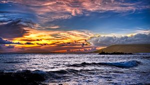 Preview wallpaper decline, sea, waves, sky, clouds, colors, landscape, patterns