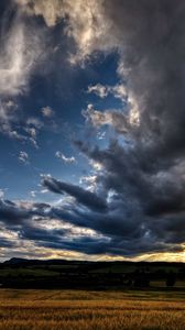 Preview wallpaper decline, sky, field, rye, evening, clouds