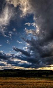 Preview wallpaper decline, sky, field, rye, evening, clouds