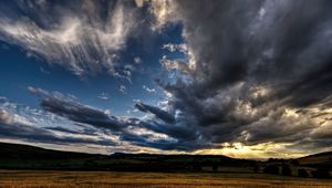 Preview wallpaper decline, sky, field, rye, evening, clouds