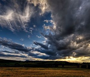 Preview wallpaper decline, sky, field, rye, evening, clouds