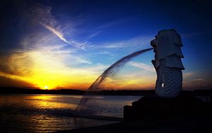 Preview wallpaper decline, sky, statue, sea, fountain