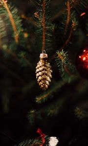 Preview wallpaper decoration, pine cone, tree, new year, christmas