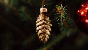 Preview wallpaper decoration, pine cone, tree, new year, christmas