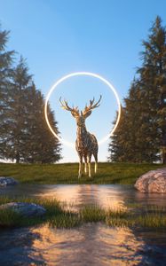 Preview wallpaper deer, 3d, figure, ring, nature
