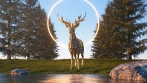 Preview wallpaper deer, 3d, figure, ring, nature