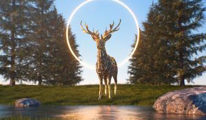 Preview wallpaper deer, 3d, figure, ring, nature