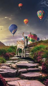 Preview wallpaper deer, air balloons, photoshop