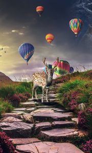 Preview wallpaper deer, air balloons, photoshop