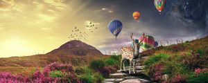 Preview wallpaper deer, air balloons, photoshop