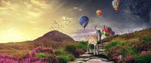 Preview wallpaper deer, air balloons, photoshop