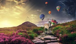 Preview wallpaper deer, air balloons, photoshop