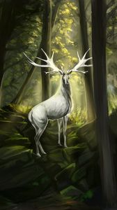 Preview wallpaper deer, animal, horns, forest, art