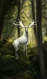 Preview wallpaper deer, animal, horns, forest, art