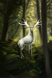 Preview wallpaper deer, animal, horns, forest, art