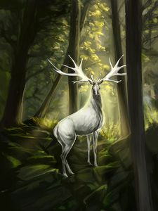 Preview wallpaper deer, animal, horns, forest, art