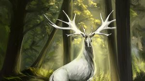 Preview wallpaper deer, animal, horns, forest, art