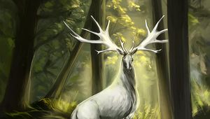 Preview wallpaper deer, animal, horns, forest, art