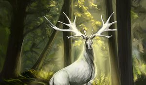 Preview wallpaper deer, animal, horns, forest, art