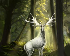 Preview wallpaper deer, animal, horns, forest, art