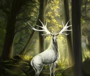 Preview wallpaper deer, animal, horns, forest, art