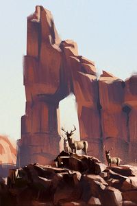 Preview wallpaper deer, animals, rocks, wildlife, art