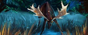 Preview wallpaper deer, antlers, forest, trees, art