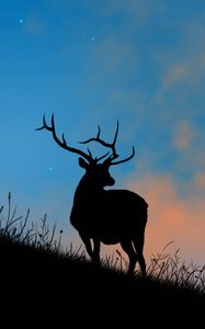 Preview wallpaper deer, antlers, silhouette, stars, dusk, art