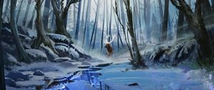 Preview wallpaper deer, art, forest, river, winter