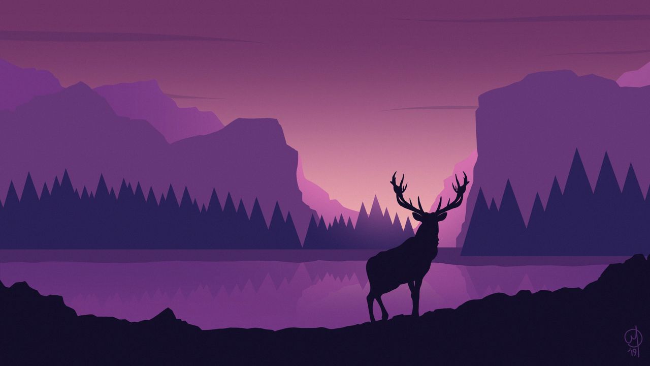 Wallpaper deer, art, vector, mountains, landscape