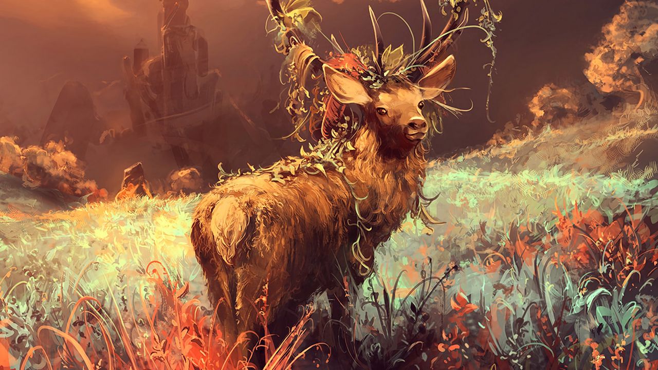 Wallpaper deer, art, wildlife, grass