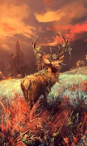 Preview wallpaper deer, art, wildlife, grass