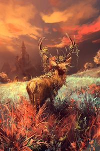 Preview wallpaper deer, art, wildlife, grass