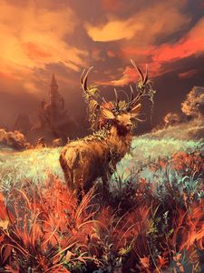 Preview wallpaper deer, art, wildlife, grass