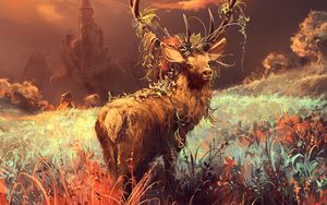 Preview wallpaper deer, art, wildlife, grass