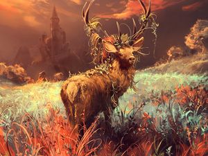 Preview wallpaper deer, art, wildlife, grass