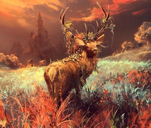 Preview wallpaper deer, art, wildlife, grass