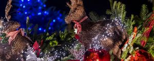 Preview wallpaper deer, christmas toys, balls, christmas, new year