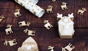 Preview wallpaper deer, figures, wood, new year, christmas