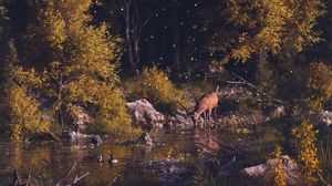 Preview wallpaper deer, forest, art, river, landscape, wildlife