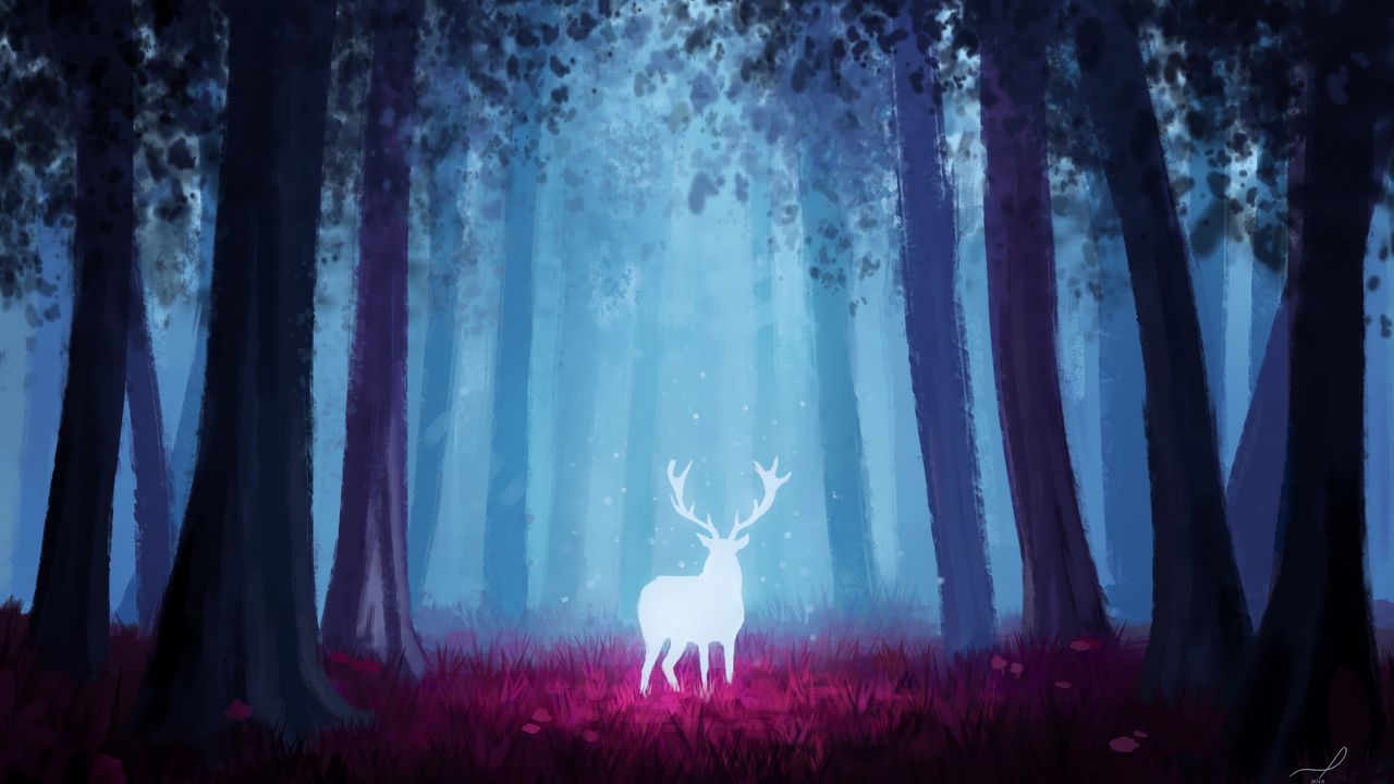 Wallpaper deer, forest, art, light, glow
