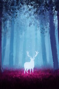 Preview wallpaper deer, forest, art, light, glow