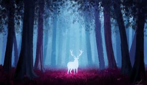 Preview wallpaper deer, forest, art, light, glow