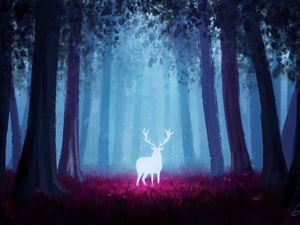 Preview wallpaper deer, forest, art, light, glow