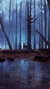 Preview wallpaper deer, forest, lake, magic, art