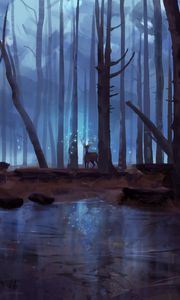 Preview wallpaper deer, forest, lake, magic, art