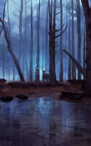 Preview wallpaper deer, forest, lake, magic, art