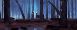 Preview wallpaper deer, forest, lake, magic, art